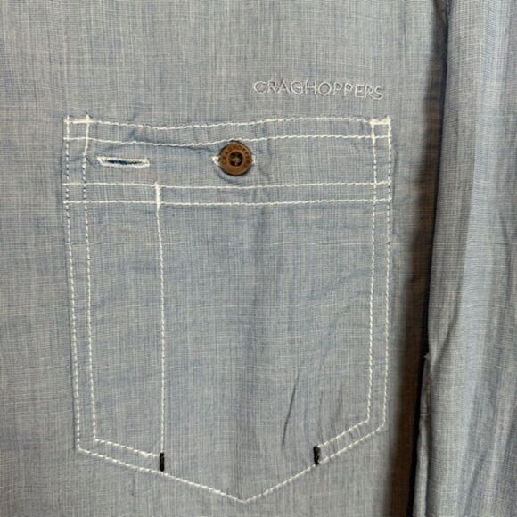 Craghoppers Blue Chambray Linen Look Cotton Button Front Shirt Roll Cuff Size XL - Picture 2 of 14